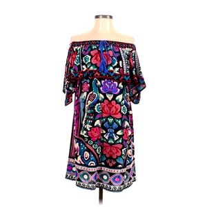 Flying Tomato Boho Floral Off Shoulder Tunic Dress Size M With Tassels